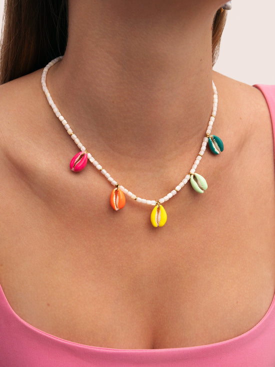 Collar Boho Color Shells Acero Baño Oro