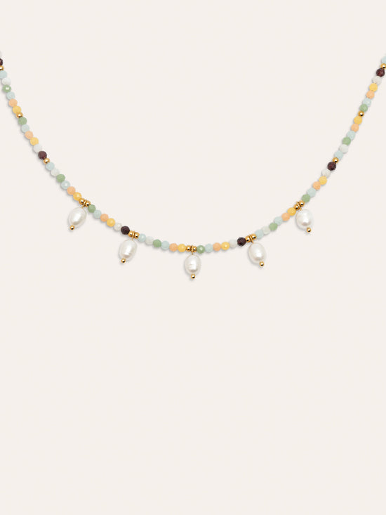 Collar Crystal Perlas Acero Baño Oro