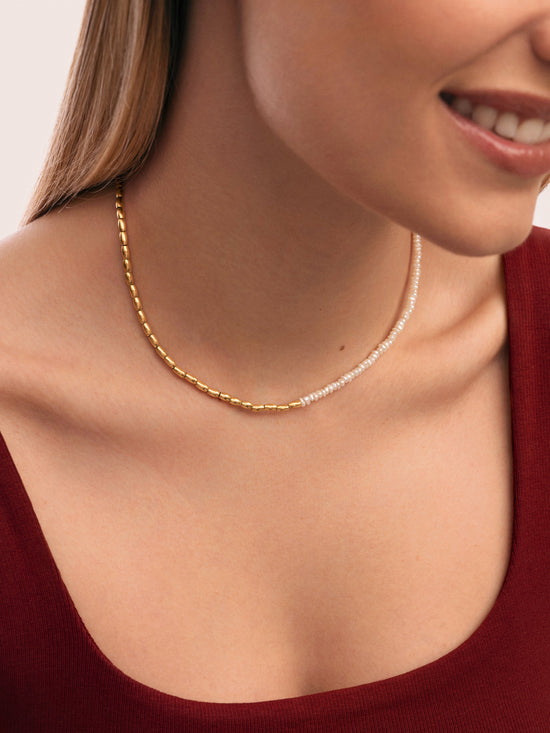 Collar New Pearl Acero Baño Oro