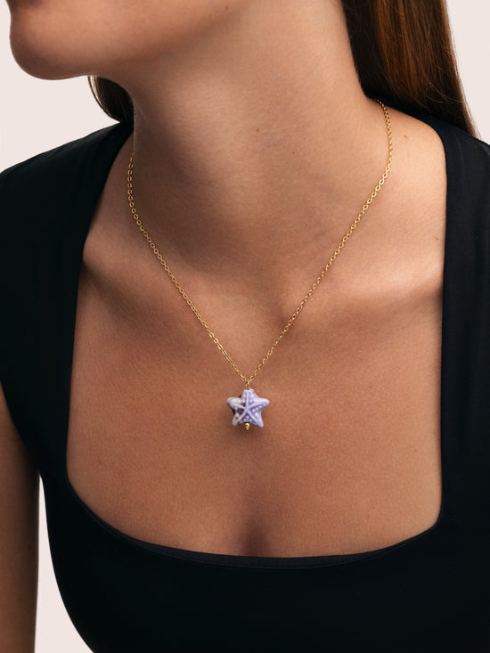 Collar Starfish Blue Acero Baño Oro