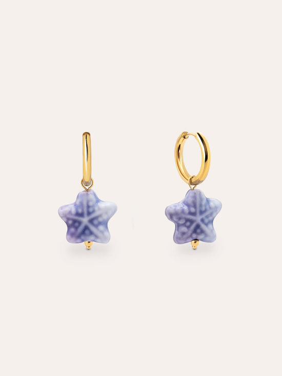 Pendientes Starfish Blue Acero Baño Oro