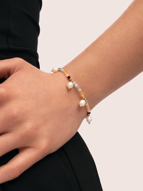 Pulsera Crystal Perlas Acero Baño Oro