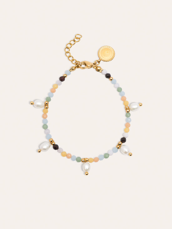 Pulsera Crystal Perlas Acero Baño Oro