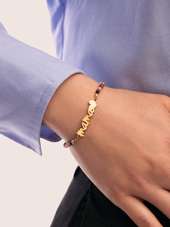 Pulsera Mamá Heart Tourmaline Acero Baño Oro