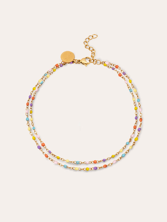 Tobillera Doble Dots Colors Enamel Acero Baño Oro